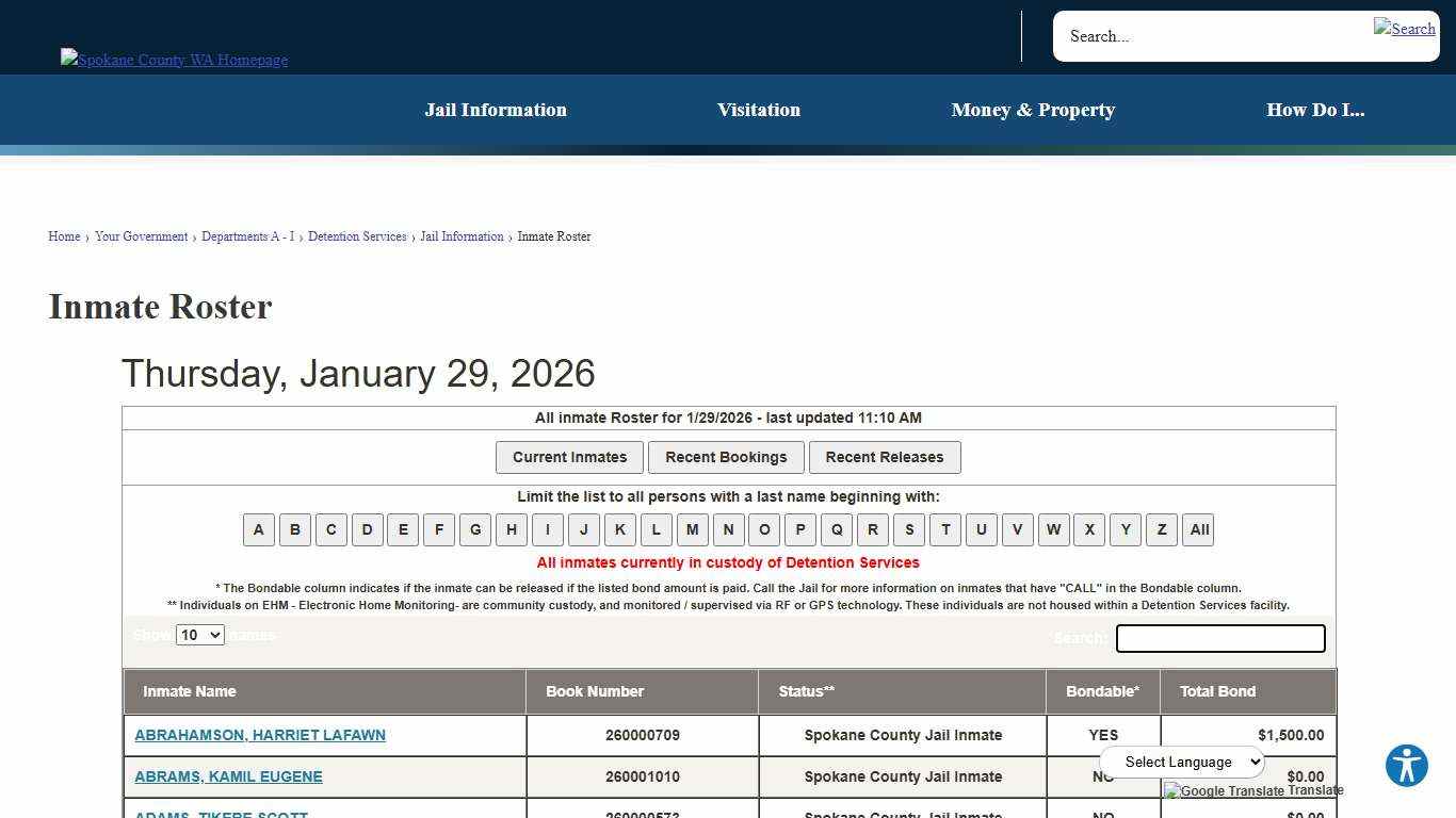 Inmate Roster Spokane County, WA