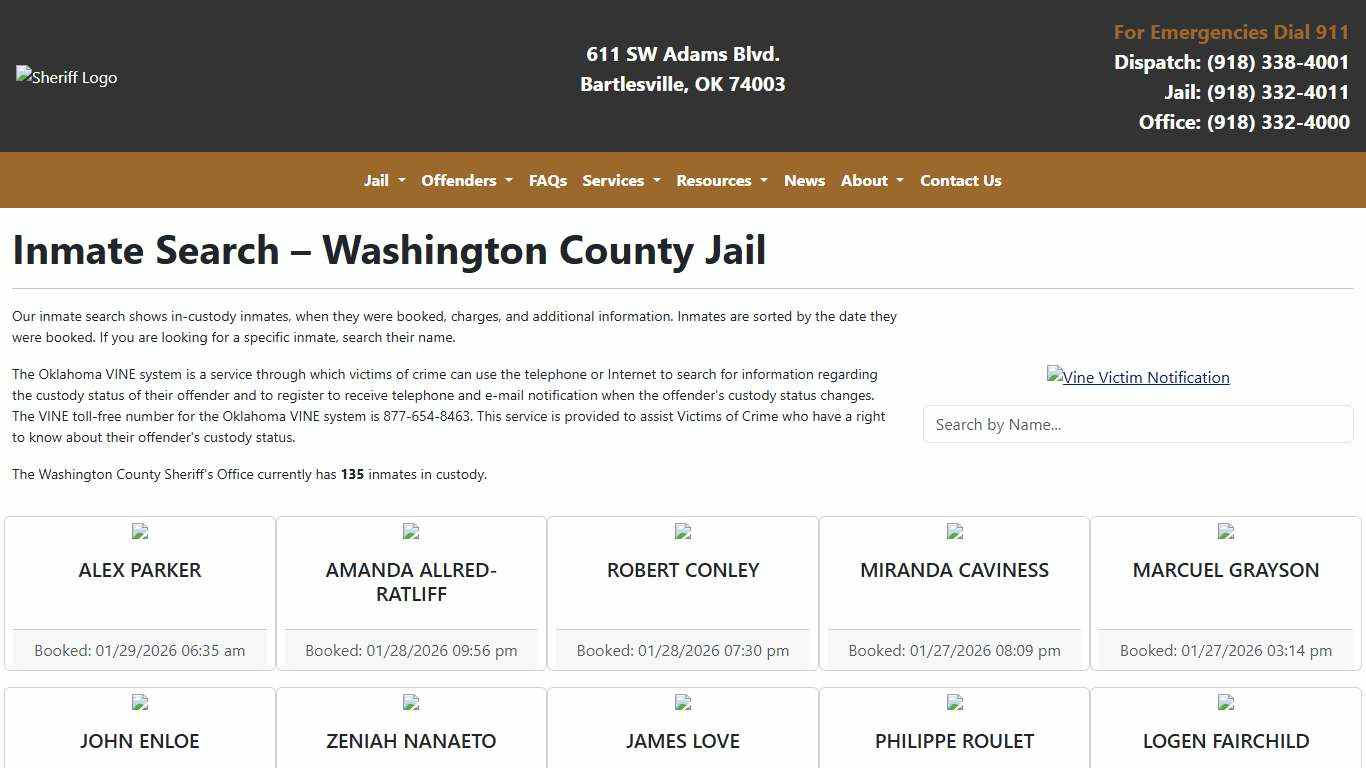 Inmate Search Washington County Sheriff's Office