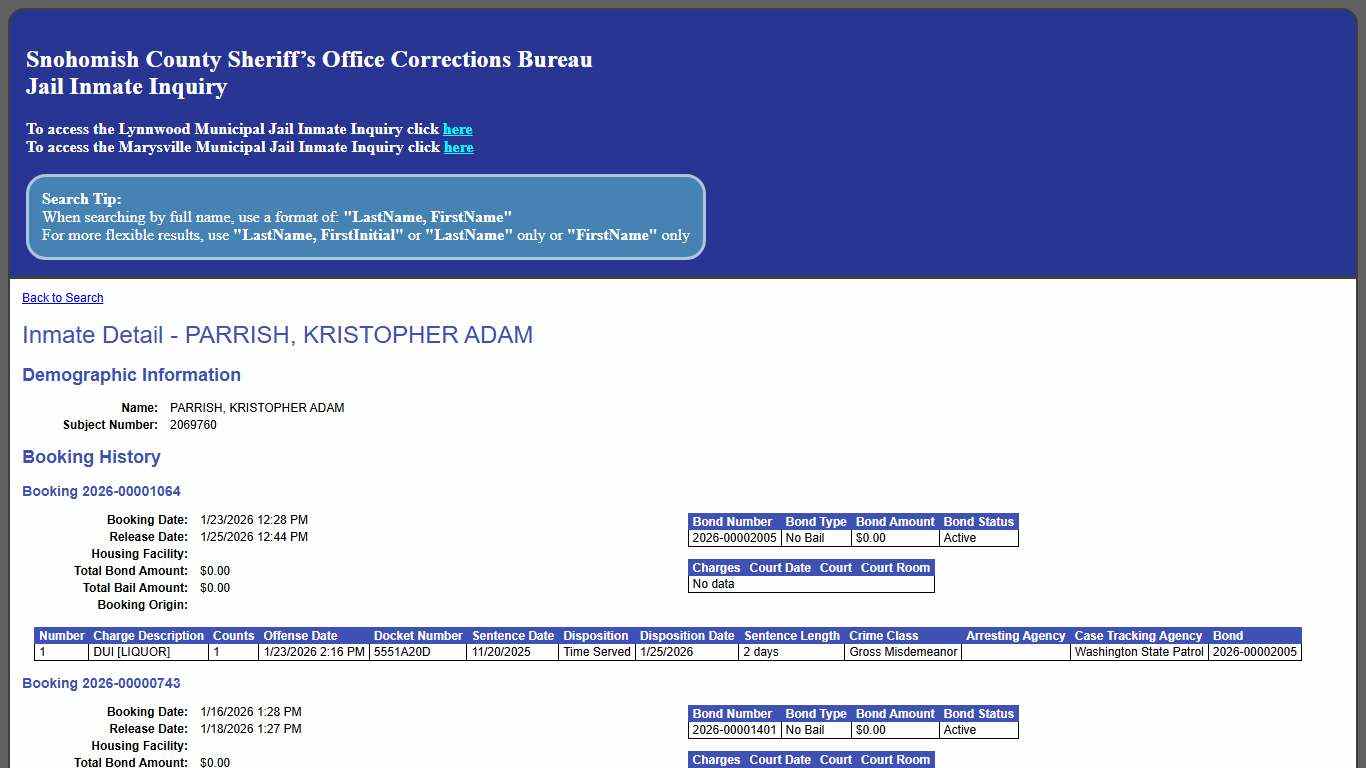 Inmate Detail - PARRISH, KRISTOPHER ADAM