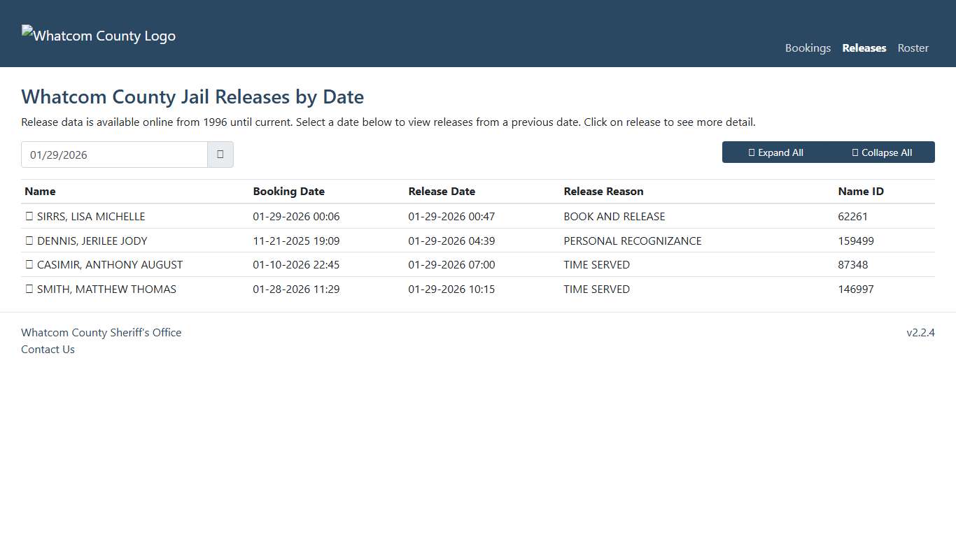Whatcom County Sheriff's Office Jail Releases